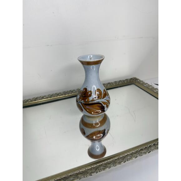 Vintage Tonala Bud Vase Mexico Folk Art Pottery Flowers White Brown - Picture 9 of 10